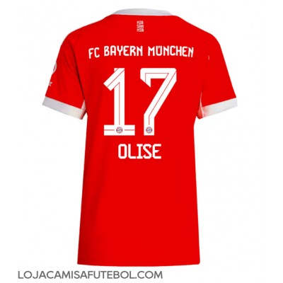 Camisa de Futebol Bayern Munich Michael Olise #17 Equipamento Principal Mulheres 2025-26 Manga Curta Camisa de Futebol Bayern Munich Michael Olise #17 Equipamento Principal Mulheres 2025-26 Manga Curta